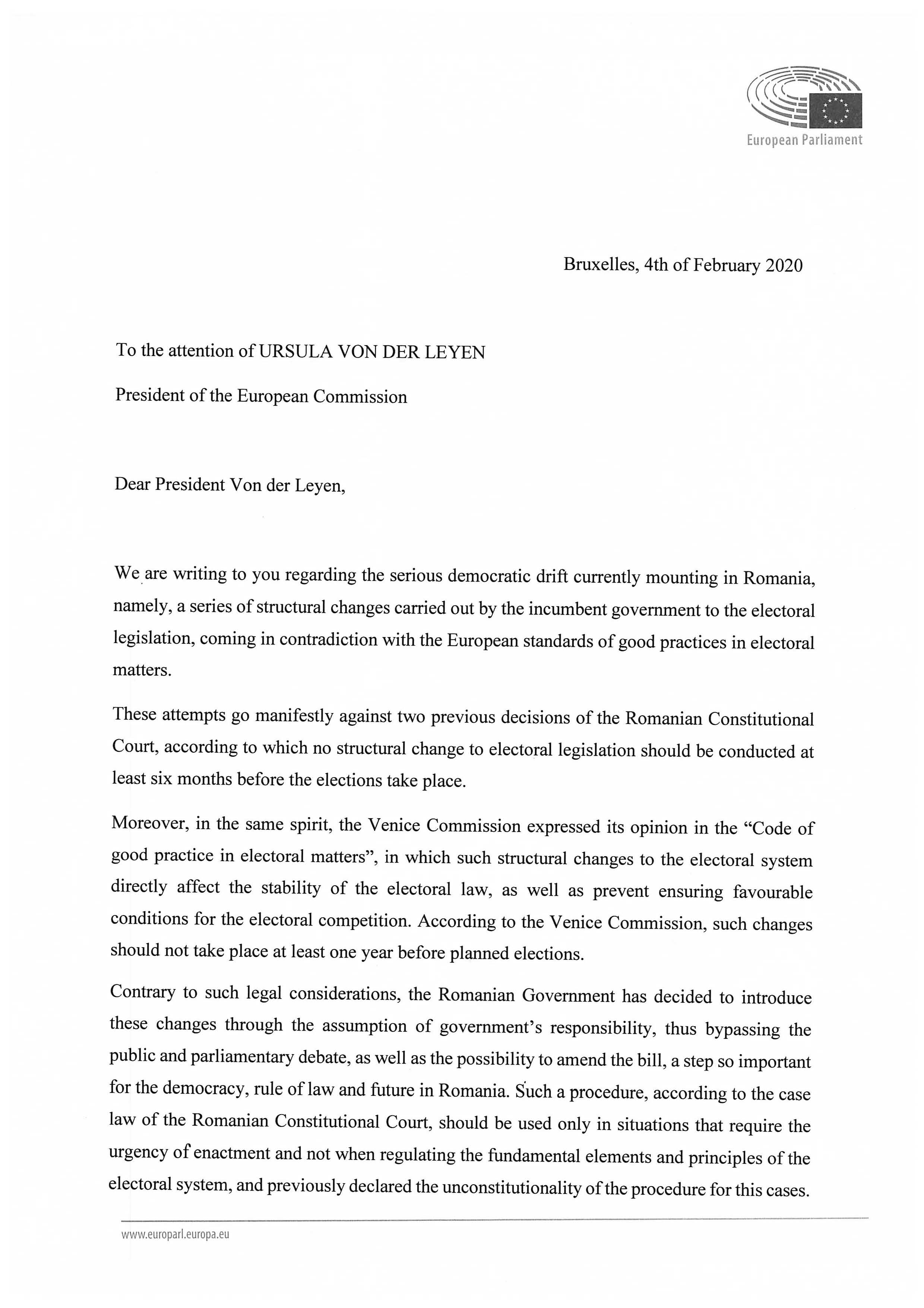 Letter President Von der Leyen Rule of Law Page 1