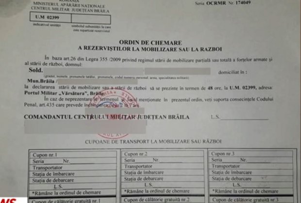 cum arata si ce scrie in ordinul de chemare al rezervistilor la mobilizare sau razboi trimis 747284