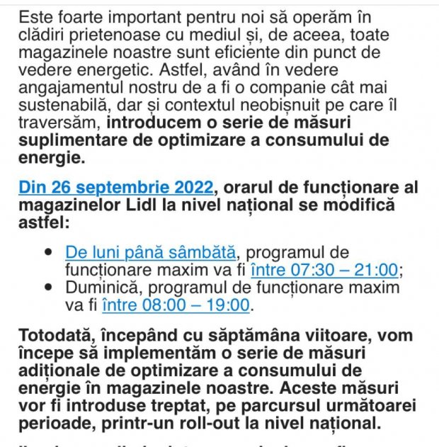 program lidl se modifica orarul de functionare in toate magazinele din tara incepand din 26 791145