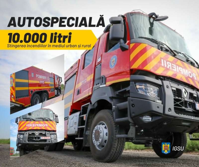 Autospecială de stingere de 10.000 de litri, în dotarea ISU Galaţi