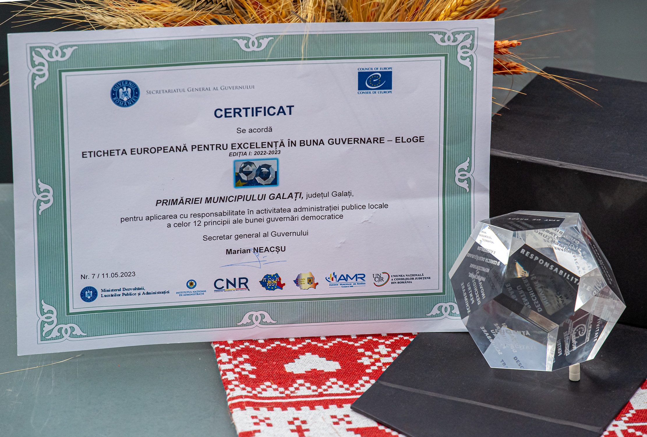 Consiliul Europei a premiat Primăria Galaţi pentru bună guvernare la nivel local