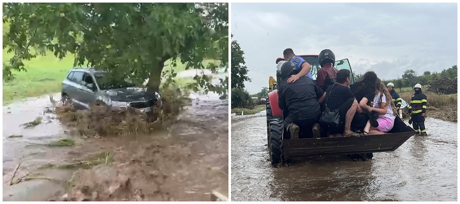 VIDEO: Mașini luate de viitură la Tulcea. Persoane salvate de furia apelor (UPDATE)