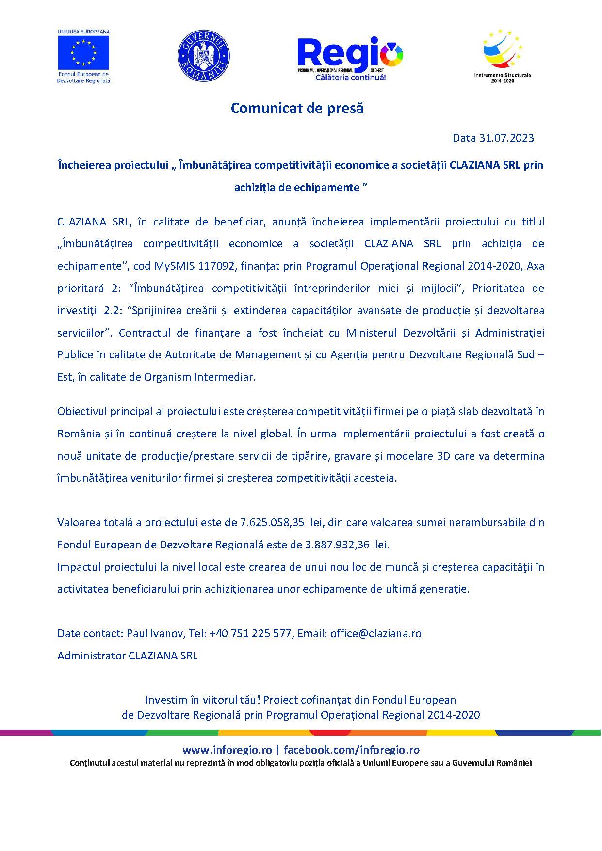 Comunicat de presă 31.07.2023