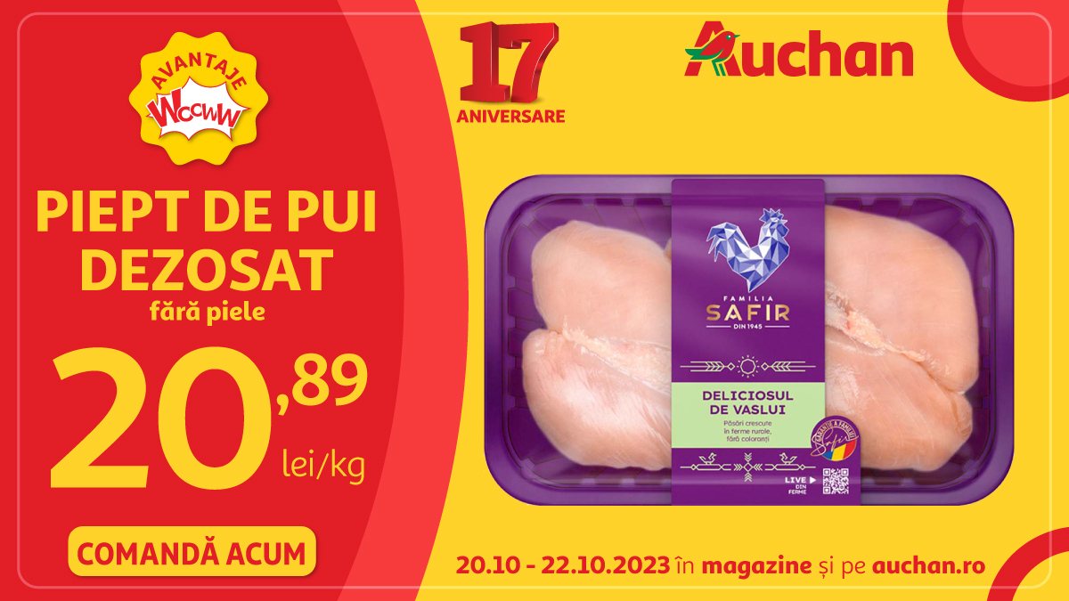 În acest weekend Auchan te așteaptă cu super oferte la piept de pui și articole de gătit!