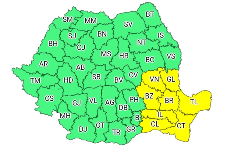 Județul Galați a intrat sub COD GALBEN de vânt puternic