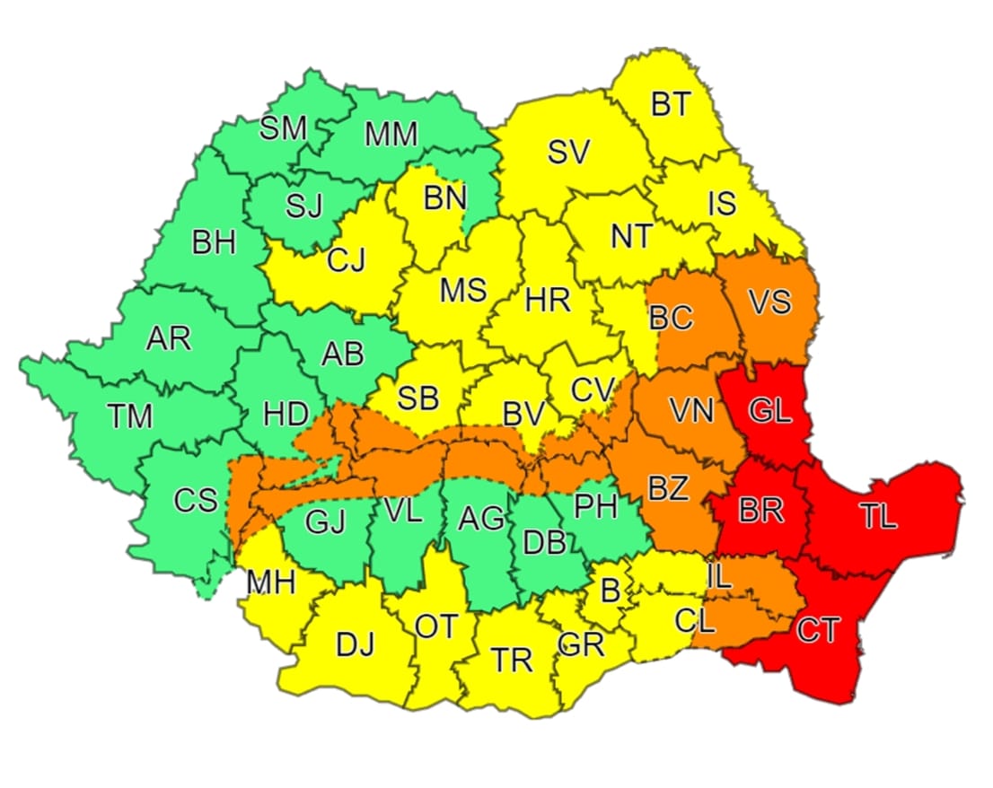 COD ROȘU de vânt puternic și viscol la Galați