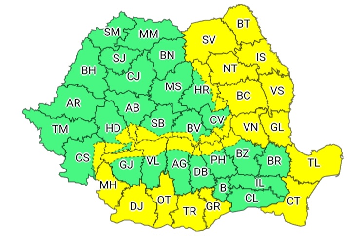 Județul Galați a intrat sub COD GALBEN de vânt puternic
