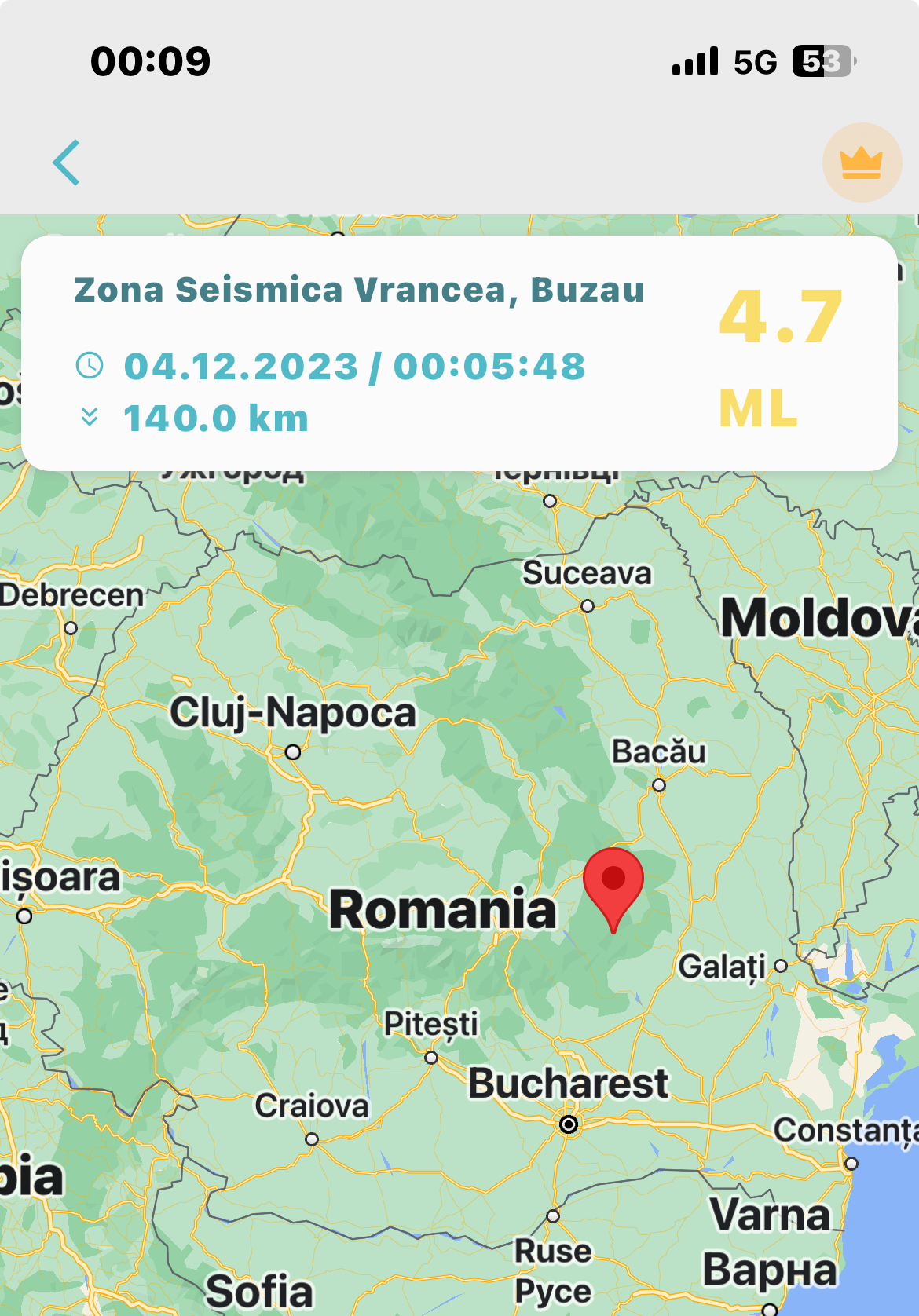 Cutremur, duminică noaptea, de 4,7 grade