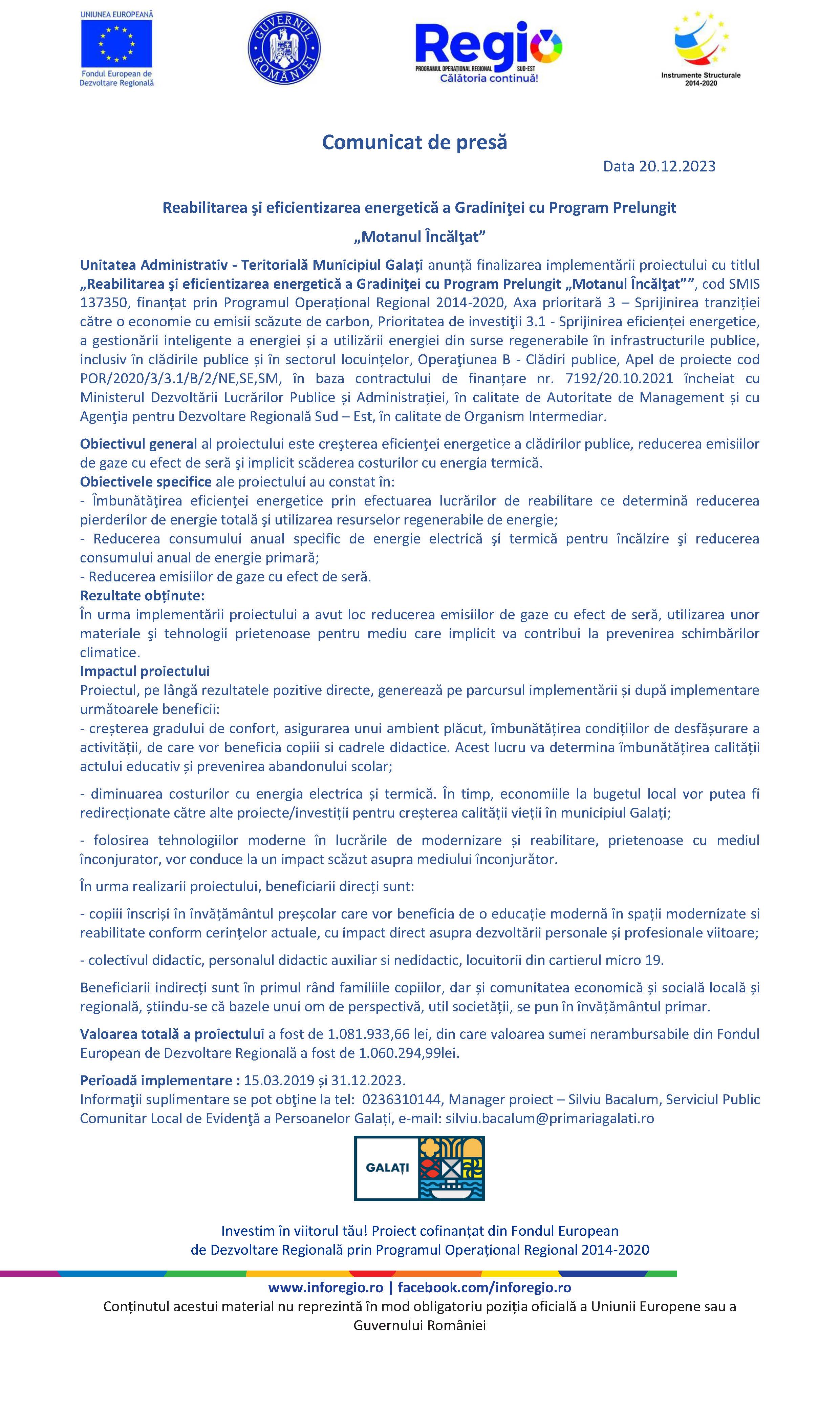 Reabilitarea şi eficientizarea energetică a Gradiniţei cu Program Prelungit  „Motanul Încălţat”