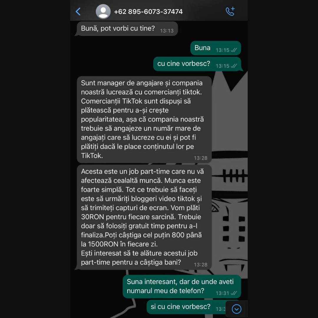 Val de tentative de fraudă prin intermediul WhatsApp - ”APRECIAZĂ postări pentru BANI”