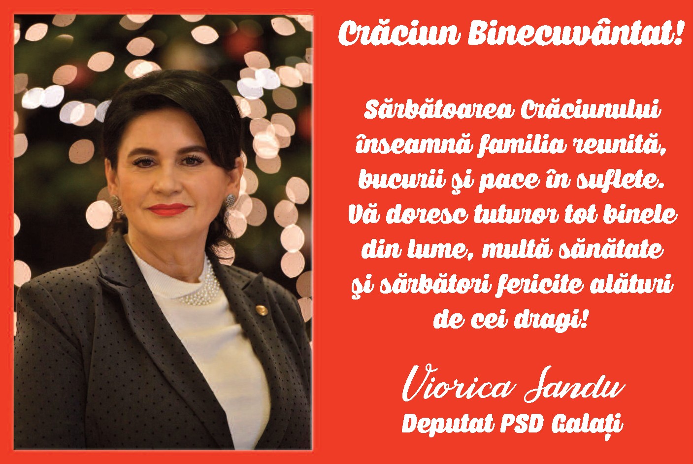 Viorica Sandu, deputat PSD Galaţi: Crăciun Binecuvântat!