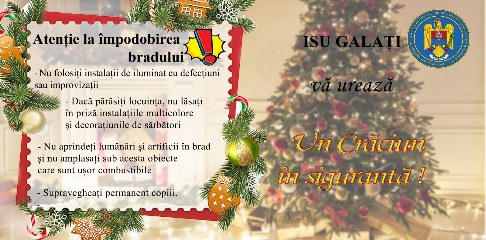 Gălățeni, mare grijă la împodobirea bradului de Crăciun!