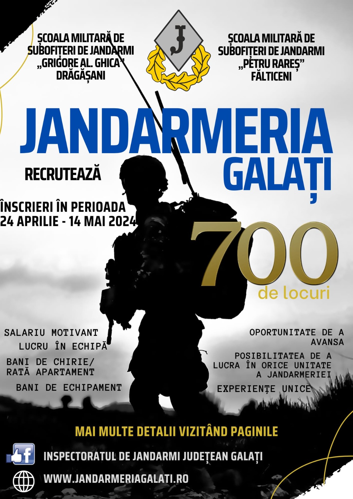 Galaţi: O nouă sesiune de admitere pentru şcolile militare de subofiţeri de jandarmi