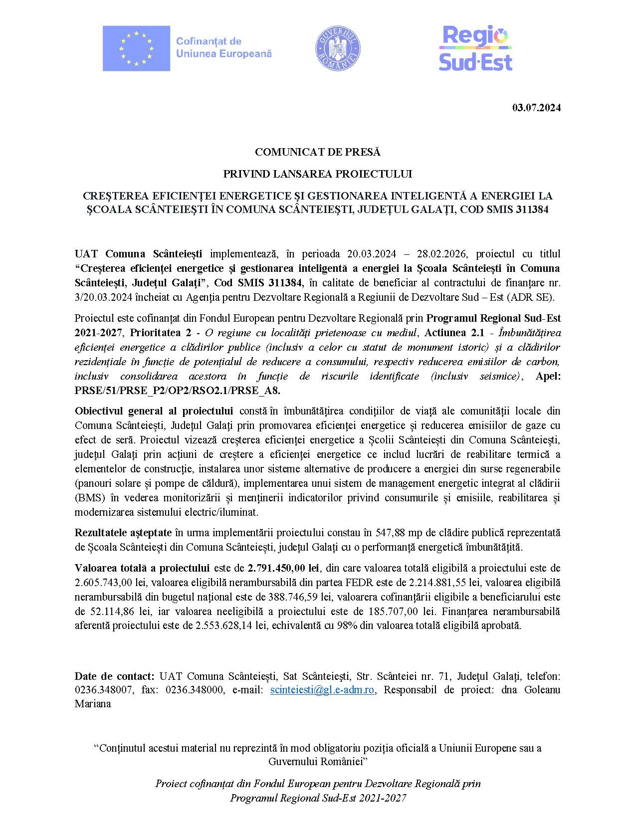 COMUNICAT DE PRESĂ 03.07.2024