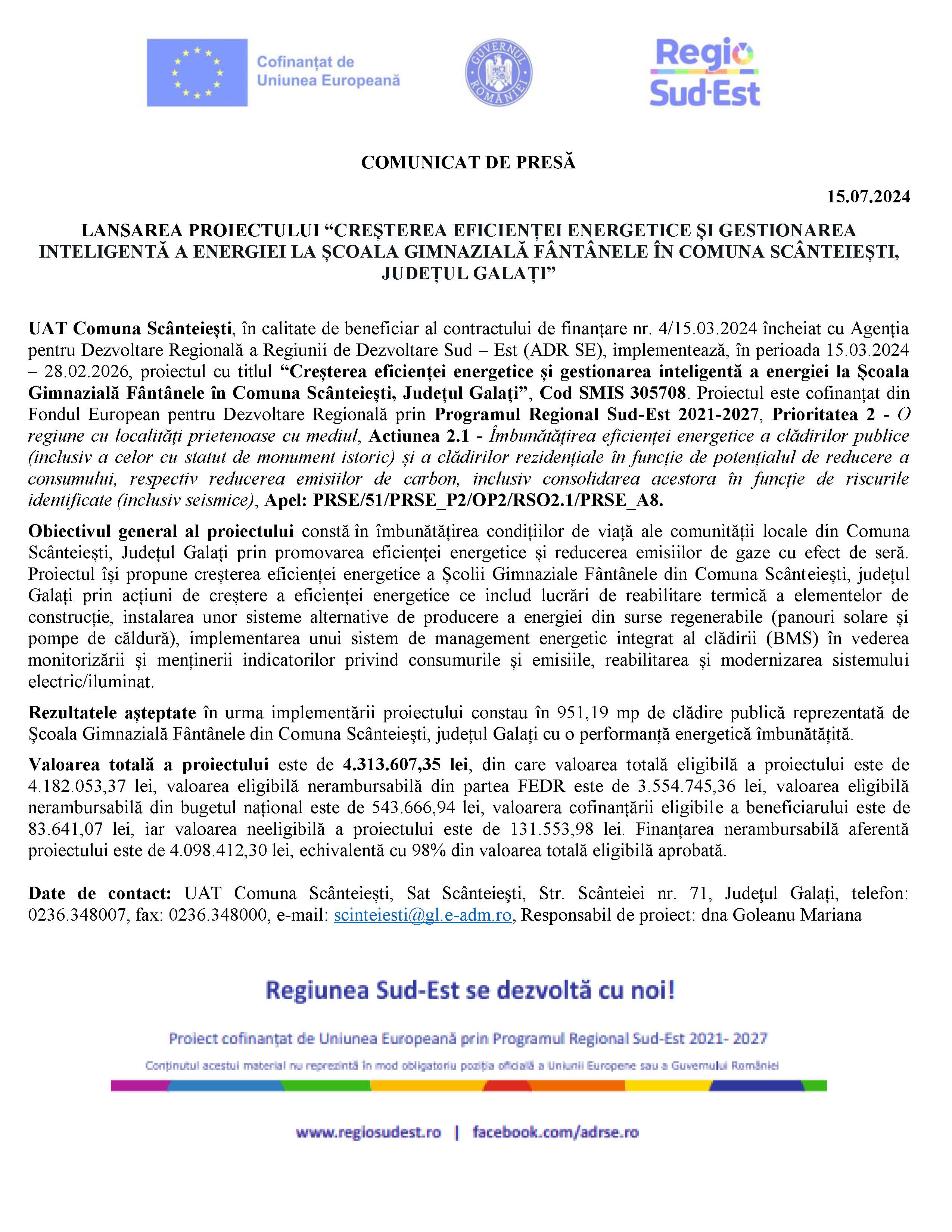 COMUNICAT DE PRESĂ 15.07.2024