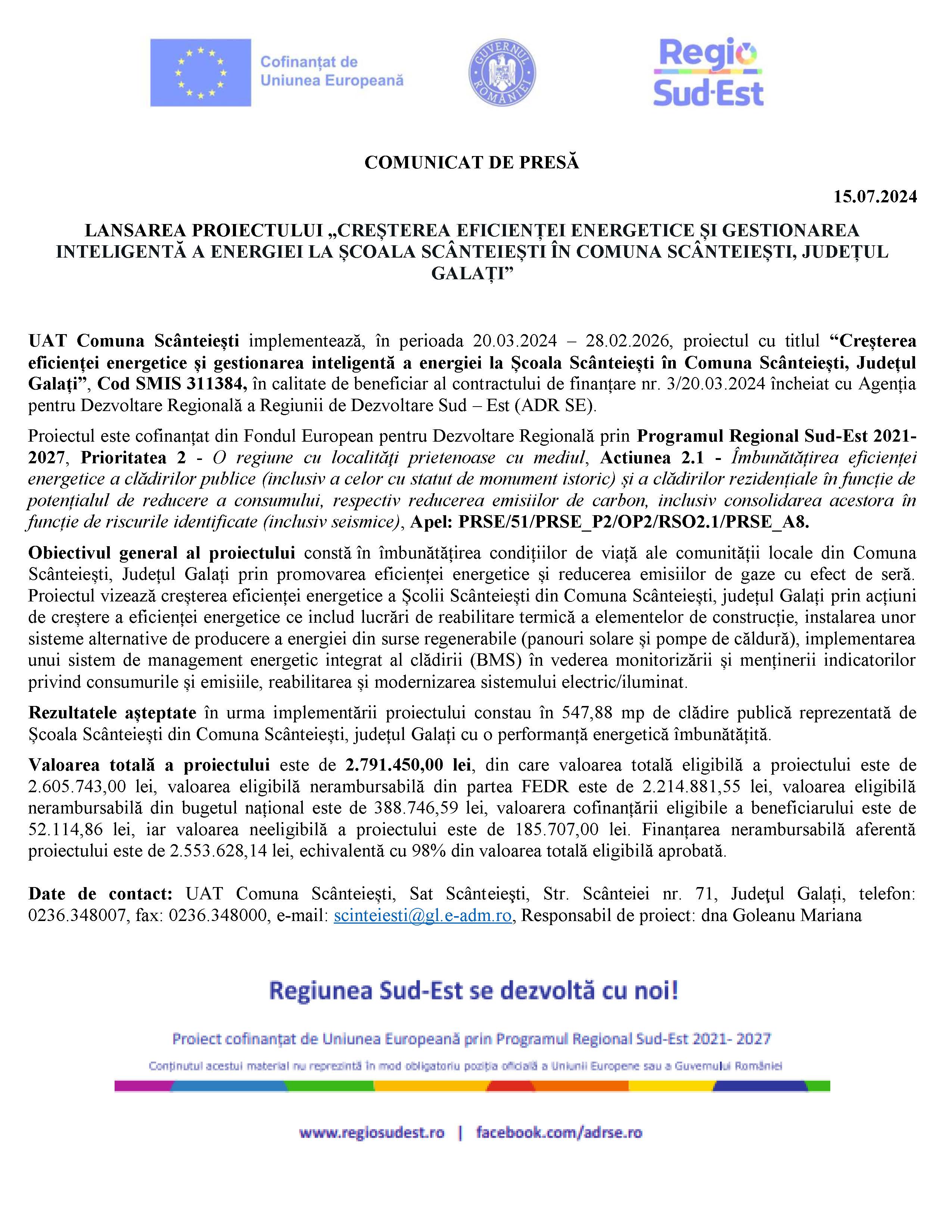 COMUNICAT DE PRESĂ 15.07.2024