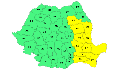 Coduri de ploi torenţiale şi vânt puternic, la Galaţi