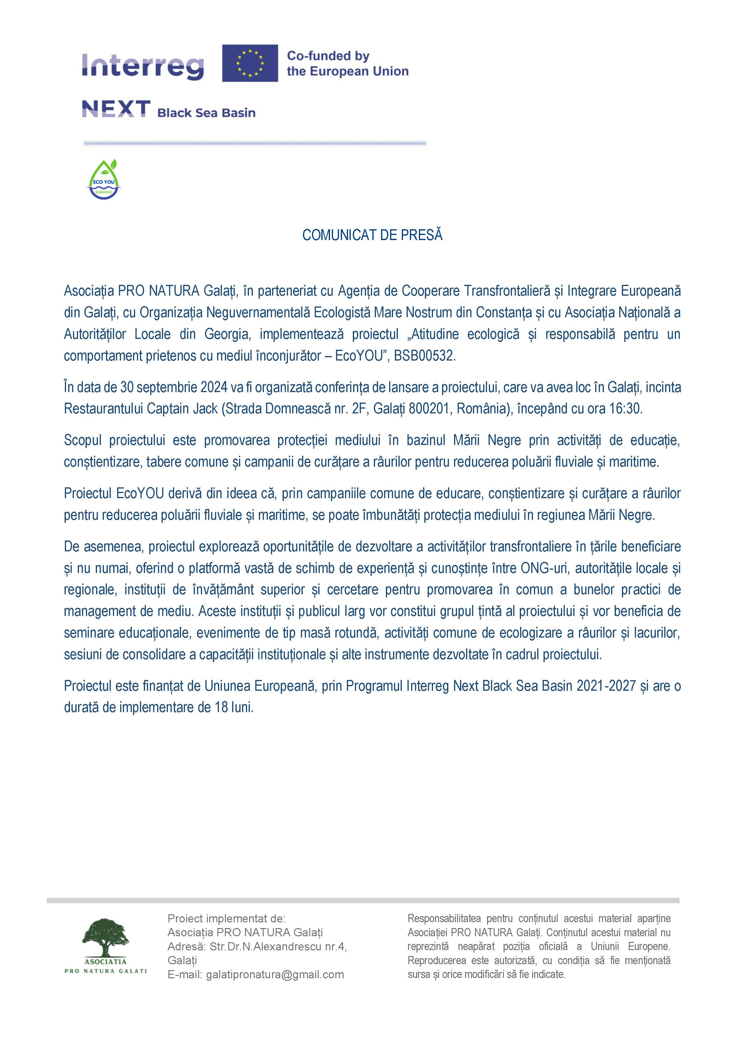 COMUNICAT DE PRESĂ 27 septembrie 2024