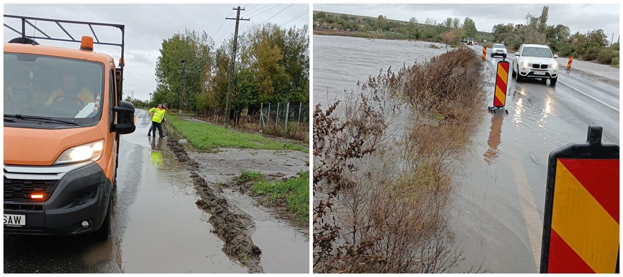 FOTO: Apă pe şosea la Vameş. Atenţionare pentru şoferi