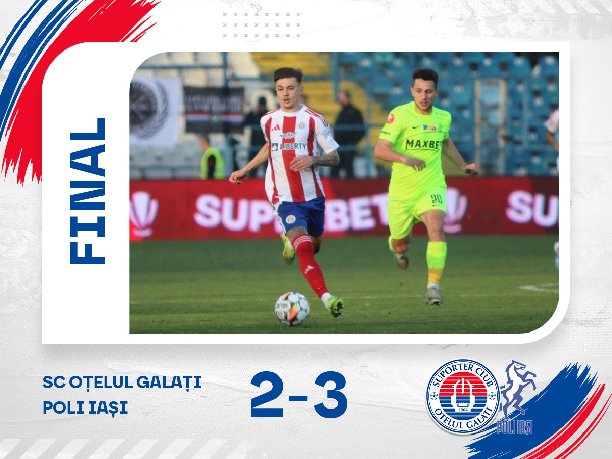 Oţelul a pierdut după ce a condus cu 2-0 şi a jucat 65 de minute cu un om în plus