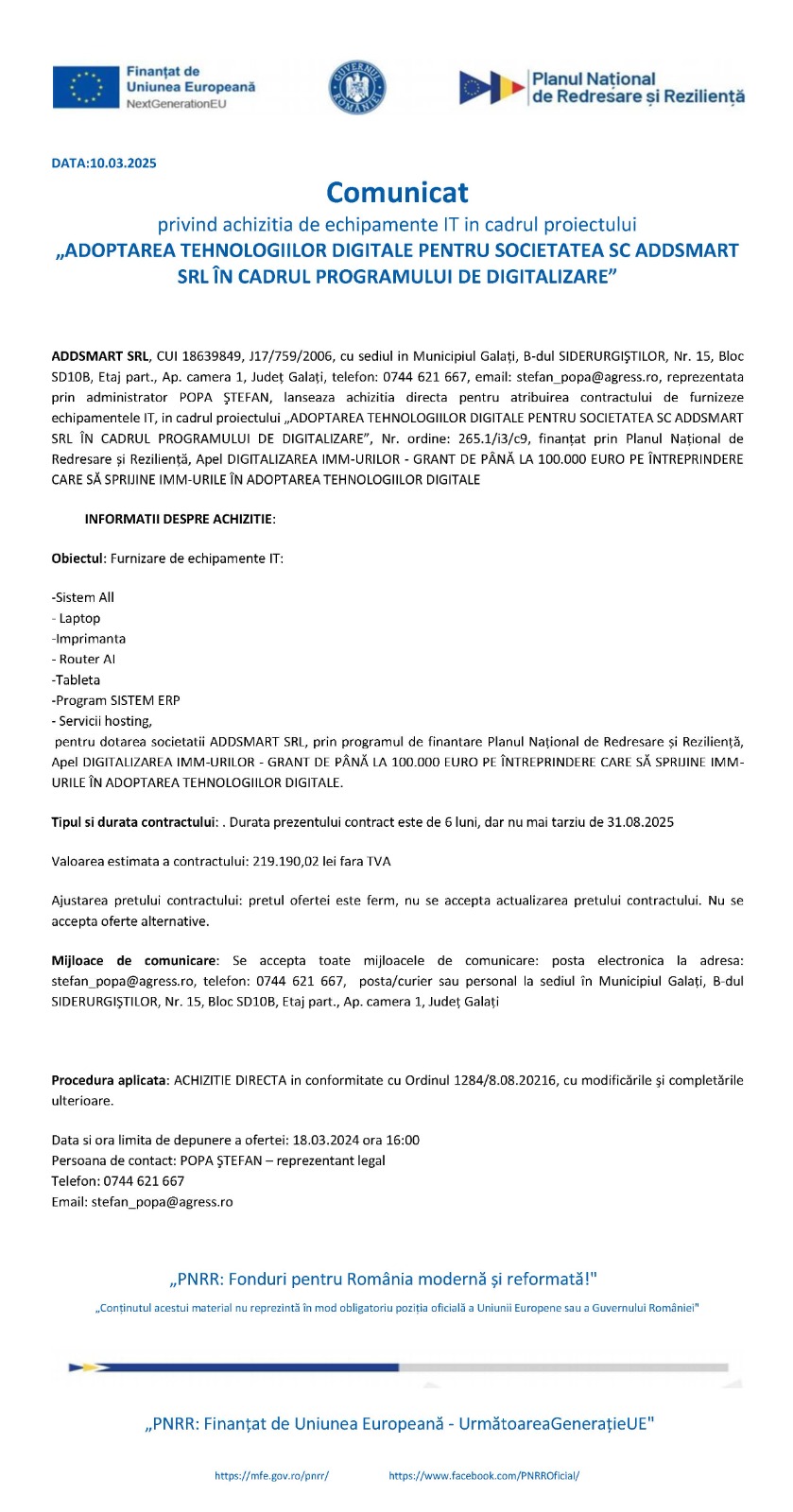 Comunicat DATA: 10.03.2025