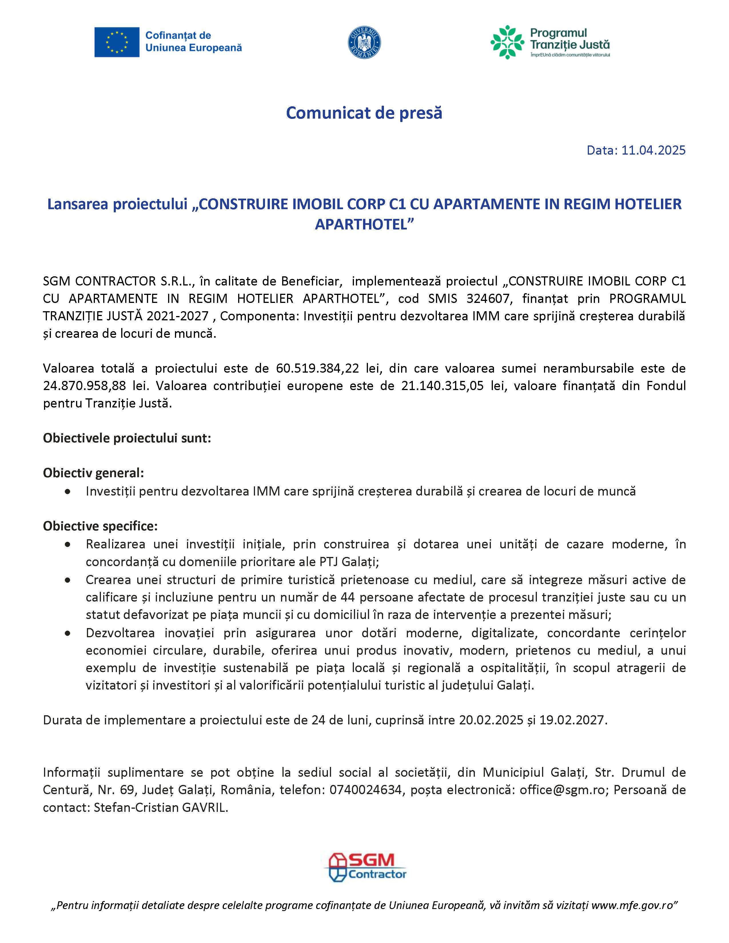 Comunicat de presă Data: 11.04.2025