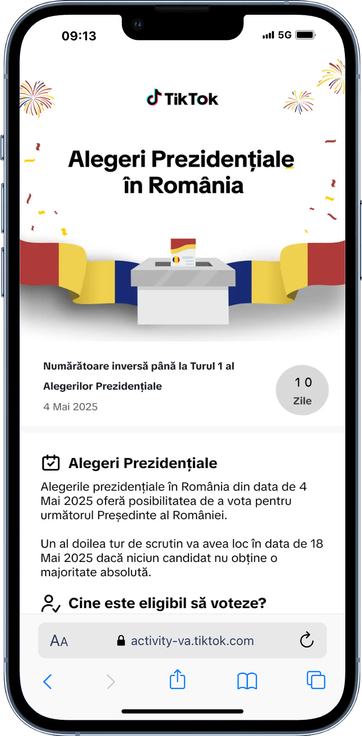 Măsurile TikTok pentru a proteja integritatea platformei pe parcursul alegerilor din România