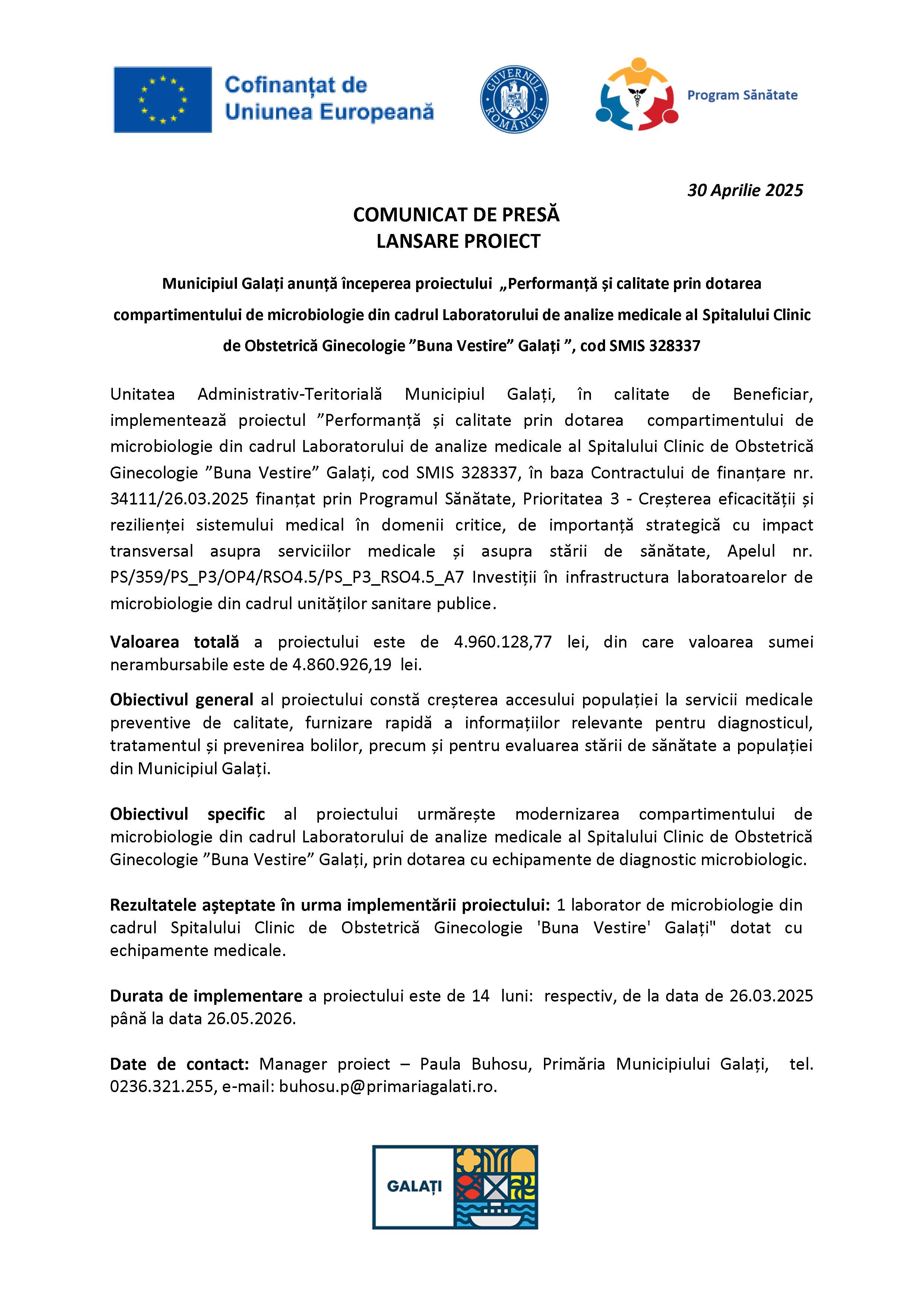 COMUNICAT DE PRESĂ LANSARE PROIECT 30.04.2025