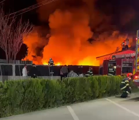 VIDEO: Incendiu puternic lângă un restaurant, la Tecuci