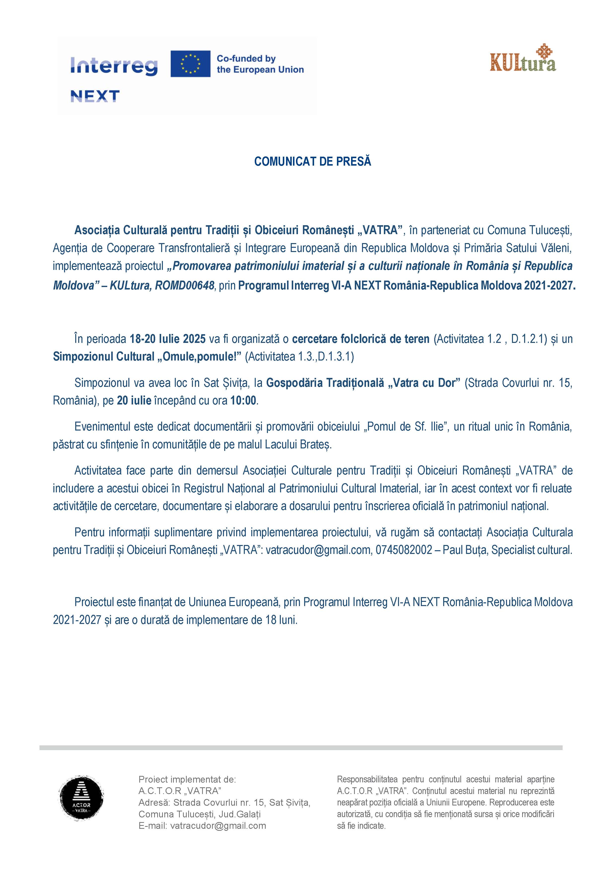 COMUNICAT DE PRESĂ 15.07.2025