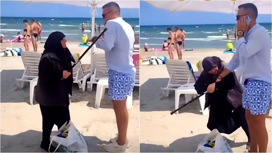 VIDEO: Bunicuţă filmată în timp ce muşcă şi loveşte un administrator pe o plajă din Năvodari