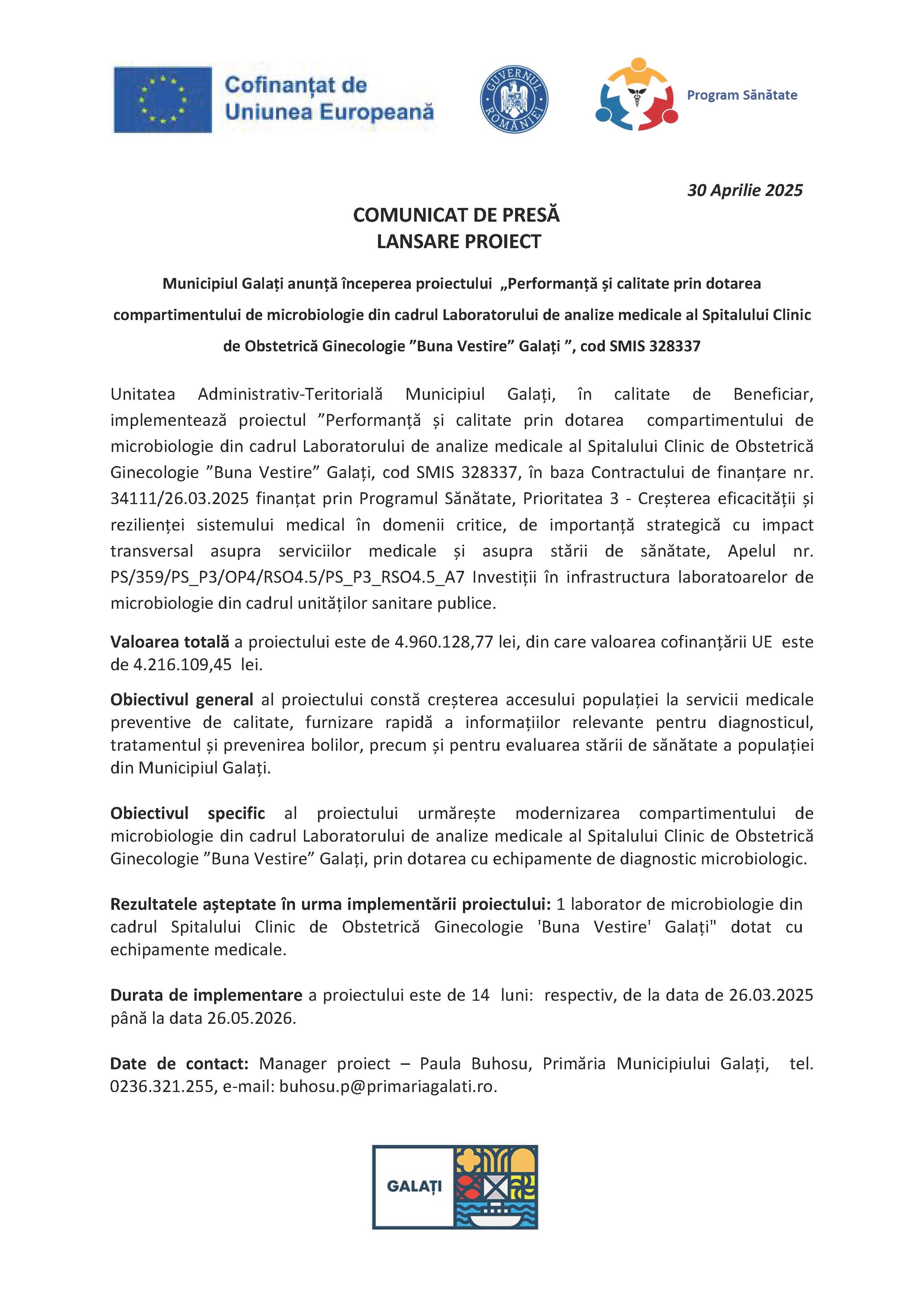 COMUNICAT DE PRESĂ LANSARE PROIECT 30.04.2025