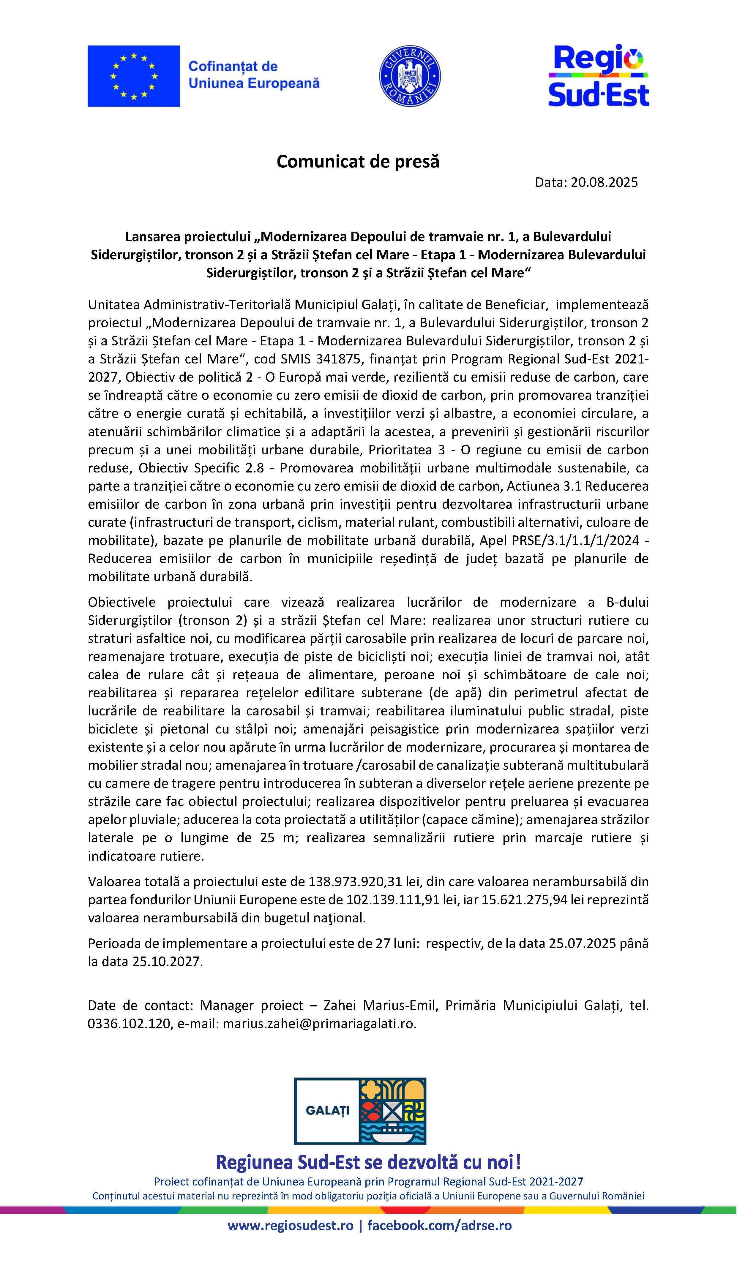 Comunicat de presă Data: 21.08.2025
