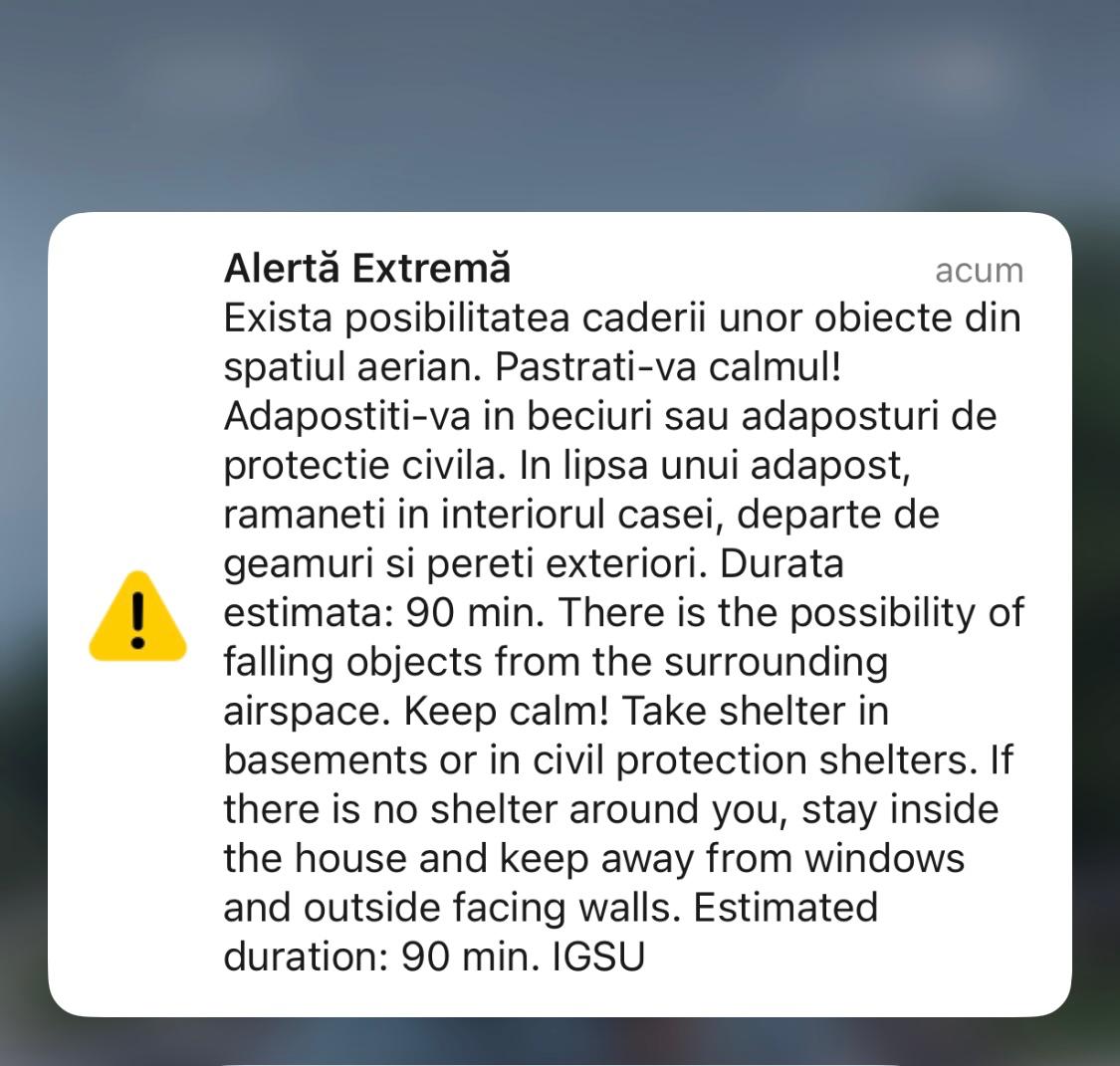 «Facem apel la calm!» Un nou mesaj RO-Alert transmis la Tulcea
