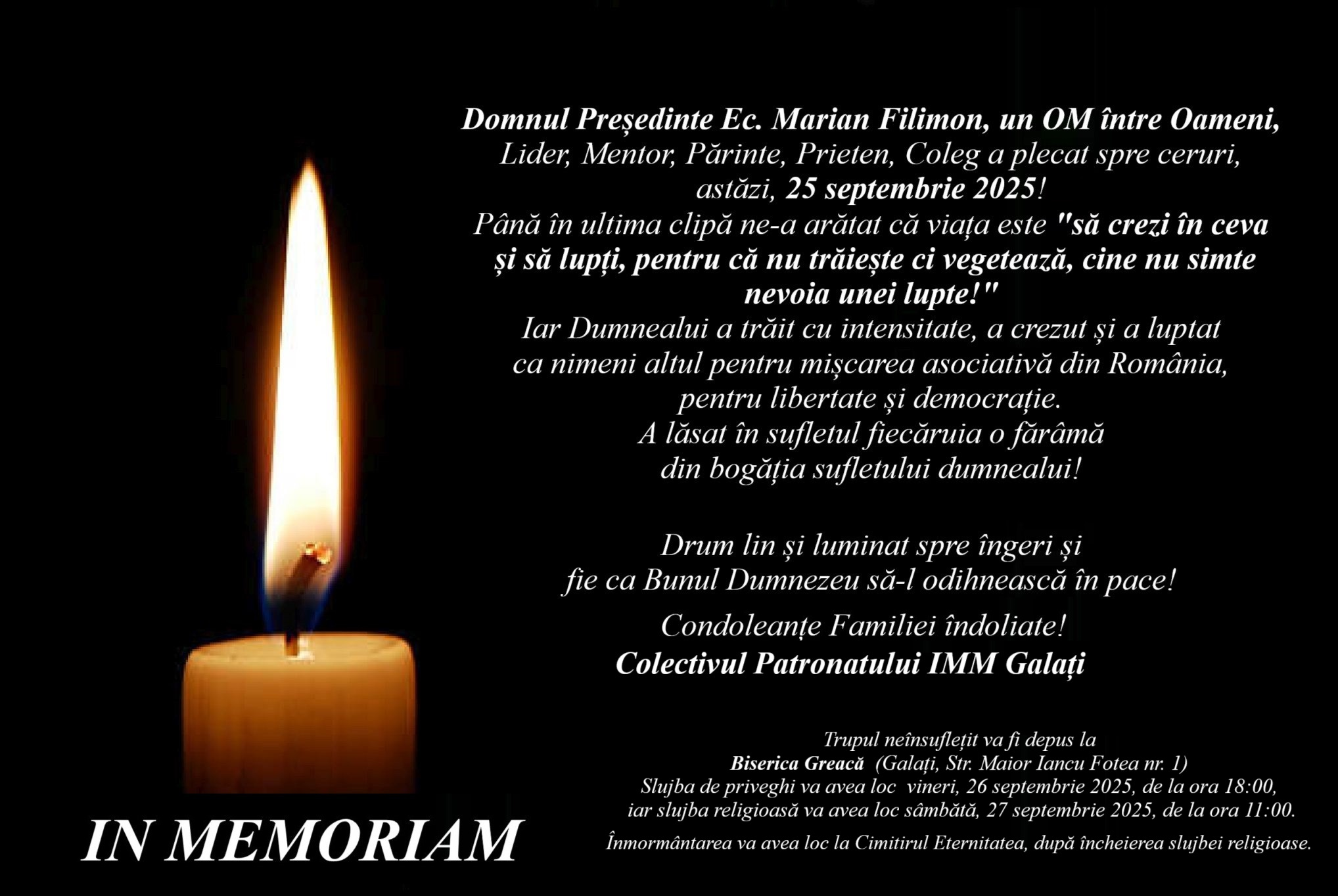 In memoriam, Ec. MARIAN FILIMON, promotorul mișcării patronale