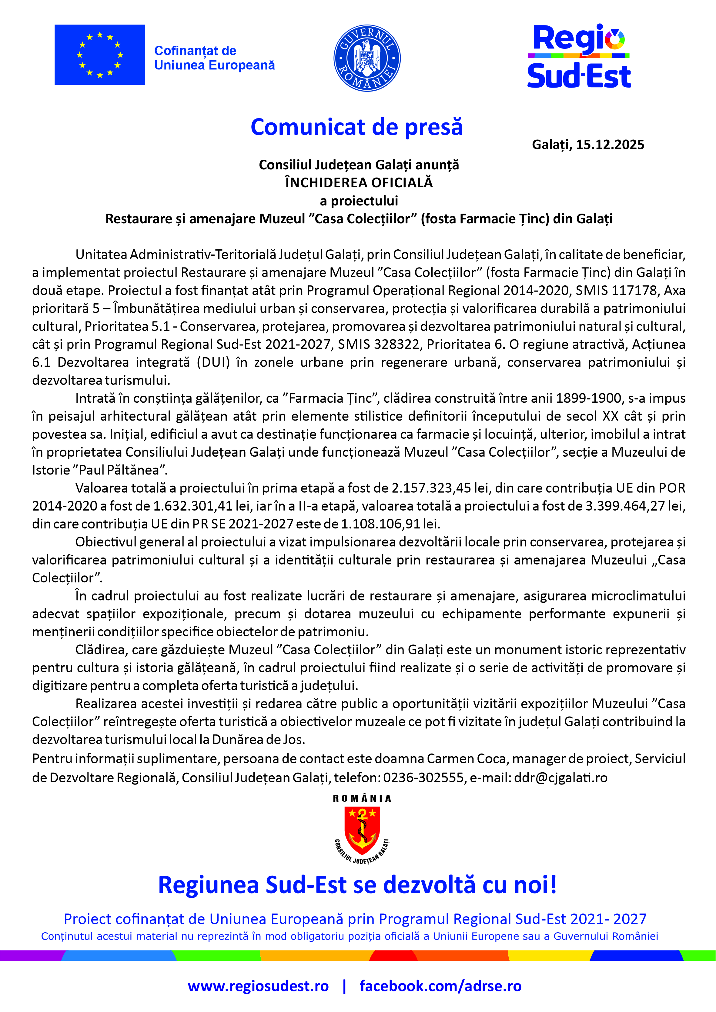 COMUNICAT DE PRESĂ Galaţi, 15.12.2025