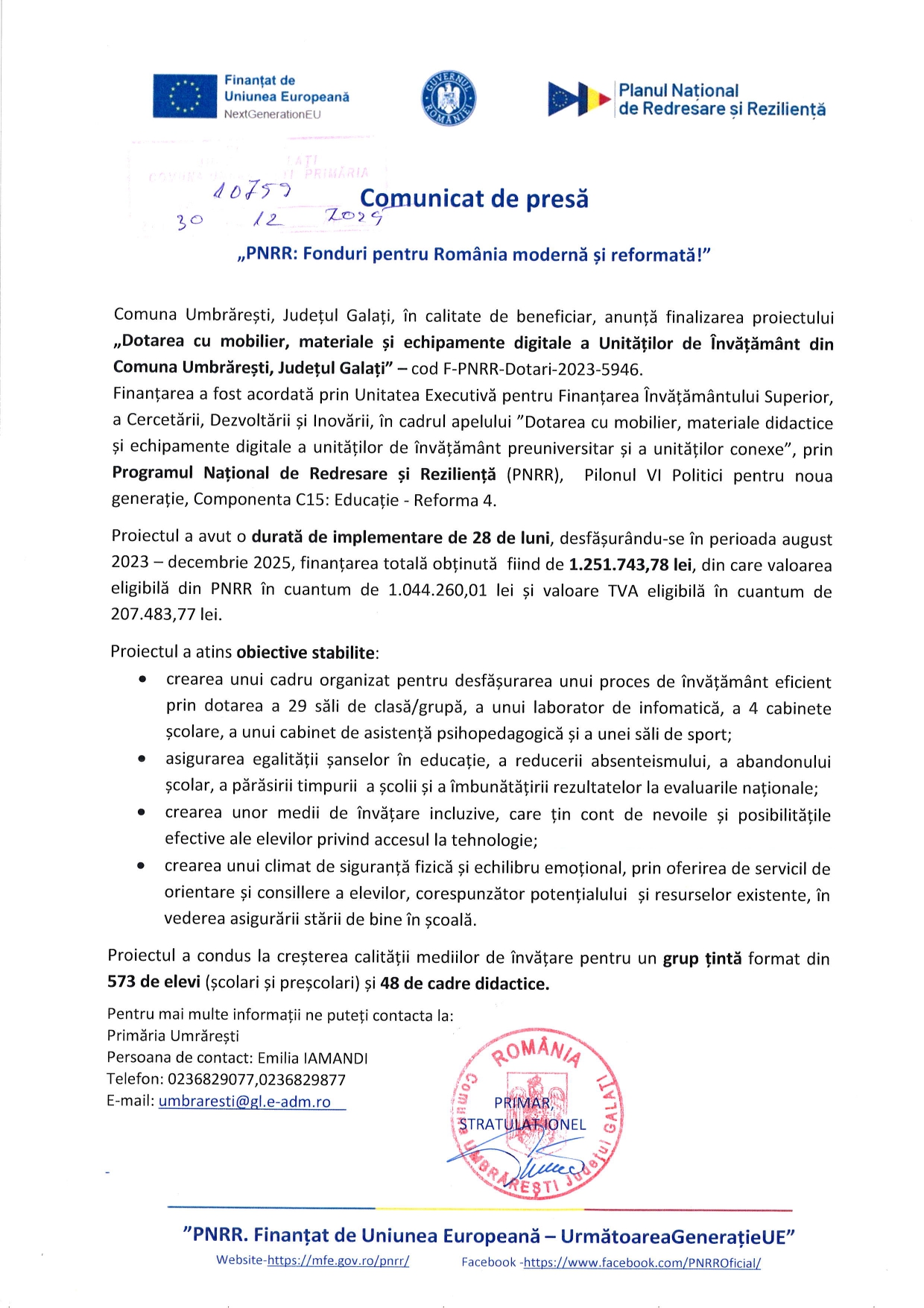 Comunicat de presă închidere proiect - 30.12.2025