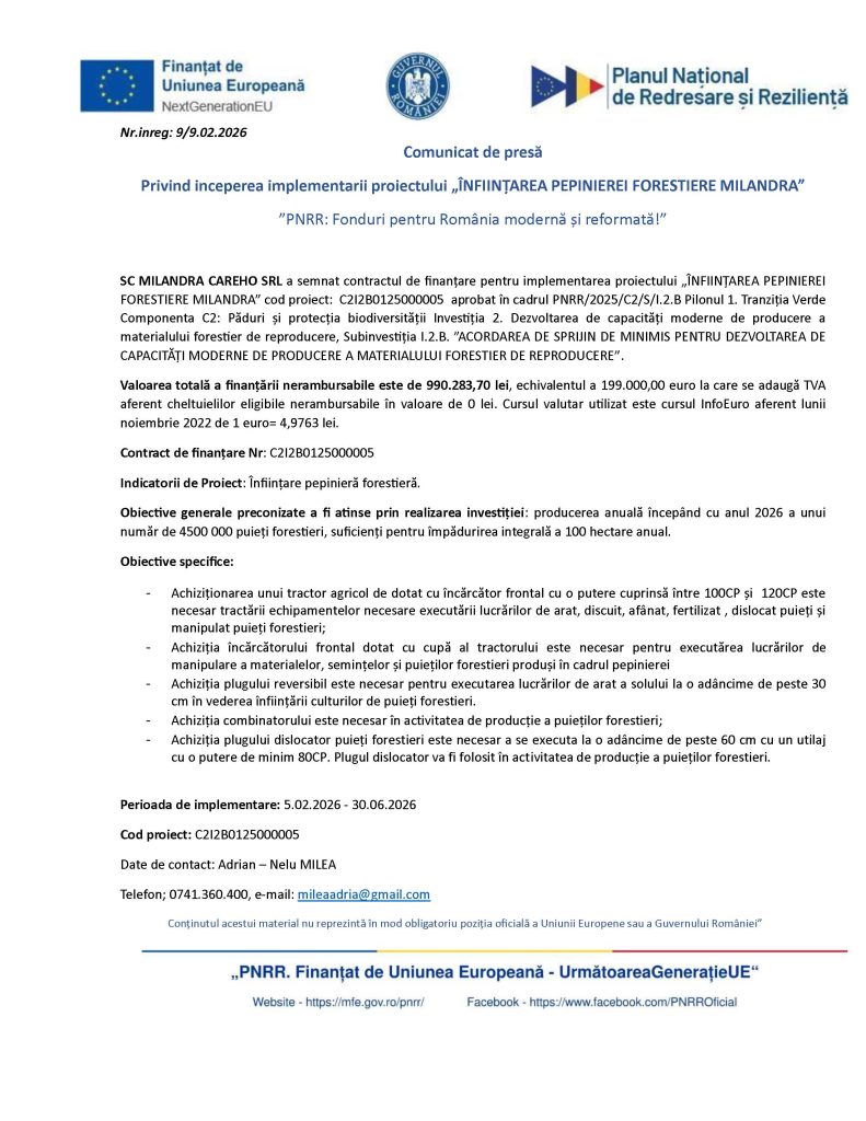 ÎNFIINȚAREA PEPINIEREI FORESTIERE MILANDRA