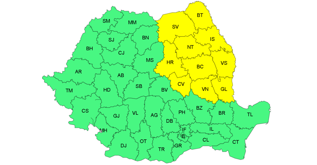 Galaţi: Cod galben de temperaturi deosebit de scăzute şi ger