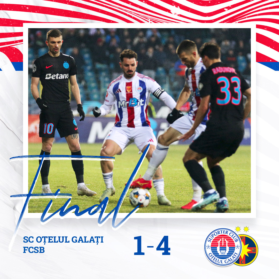 Rezultat final: OŢELUL GALAŢI - FCSB 1-4 (1-2)