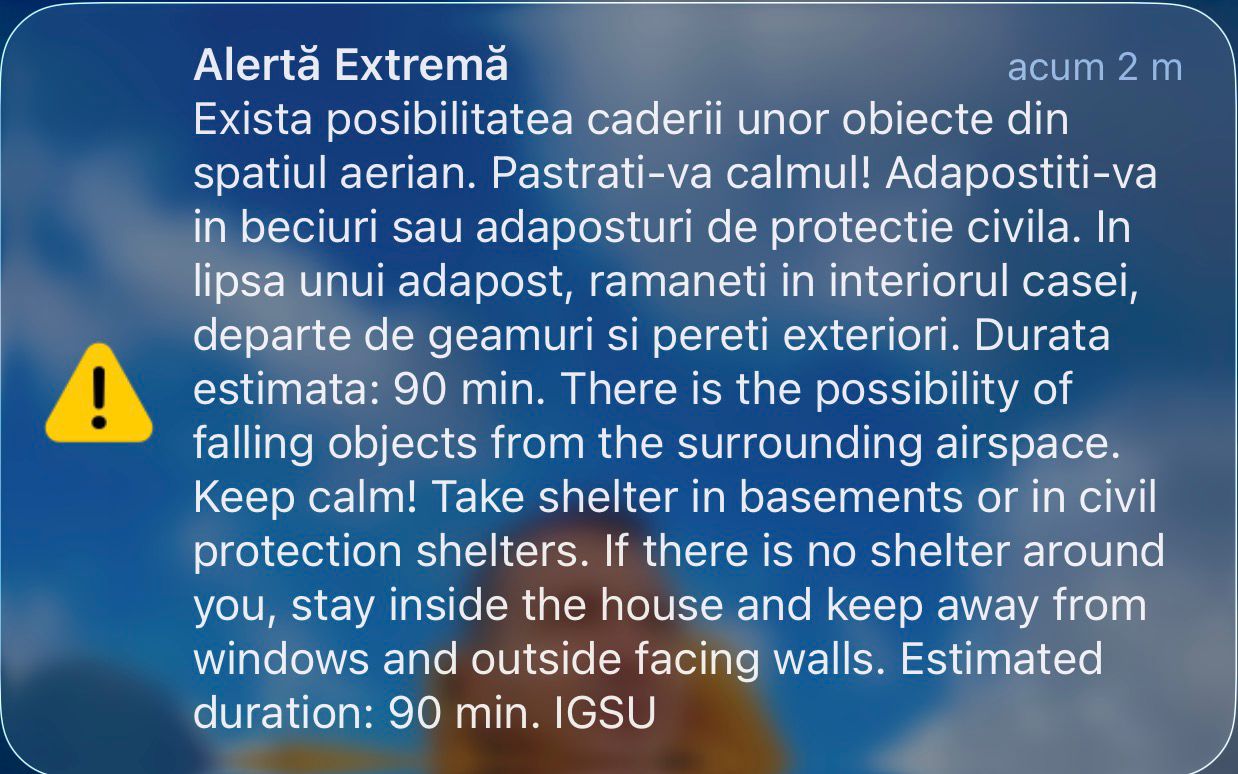 Mesaj RO-Alert pentru zona de nord a judeţului Tulcea şi Delta Dunării