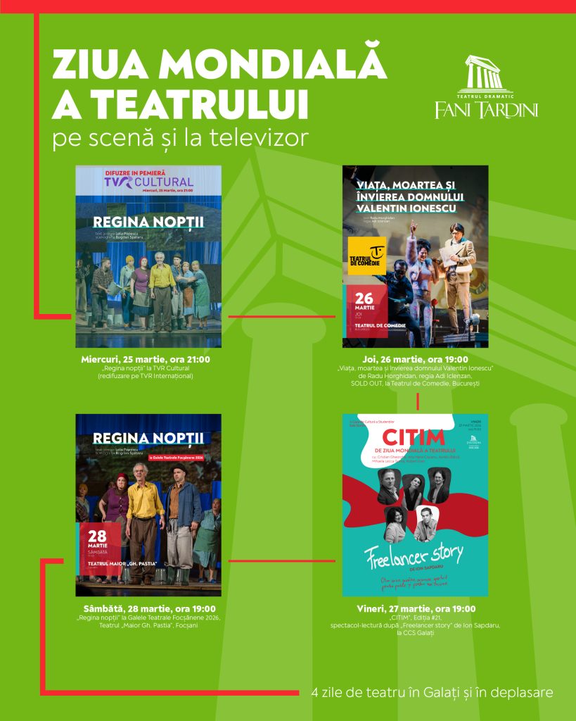 Teatrul Dramatic Galaţi marchează Ziua Mondială a Teatrului prin patru zile de evenimente