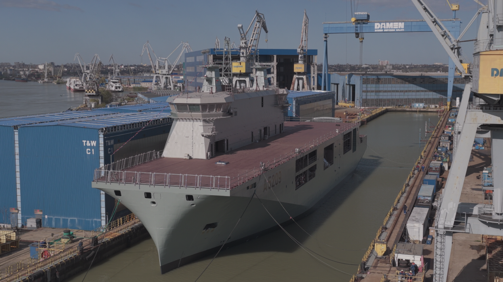 VIDEO: Primul portavion pentru drone din Europa a fost lansat la apă la Galaţi