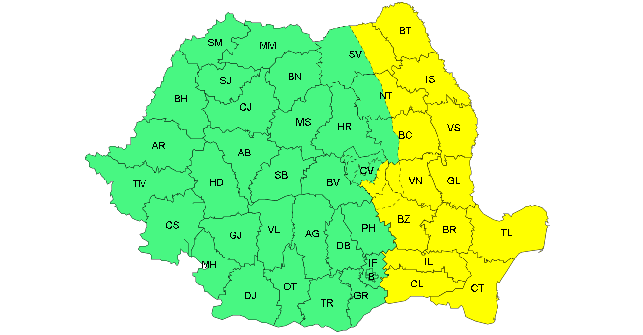Judeţul Galaţi intră sub COD GALBEN de vânt puternic