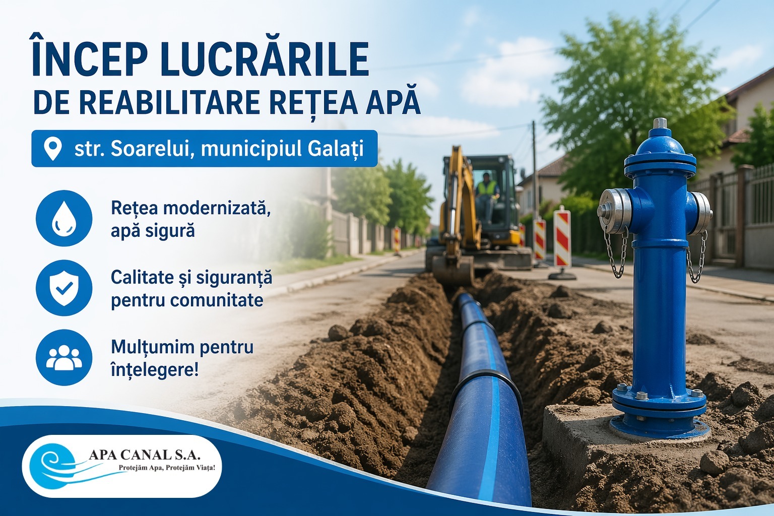 Galaţi: Încep lucrările de reabilitare a reţelei de apă în str. Soarelui
