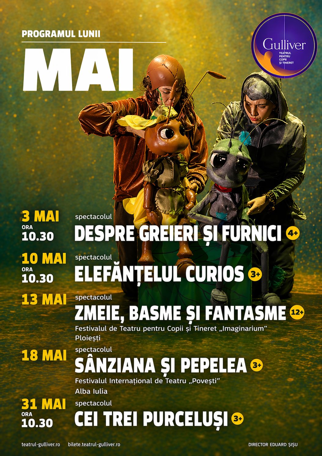 Teatrul „Gulliver” deschide luna mai cu spectacole pentru toate vârstele şi participări la festivaluri naţionale