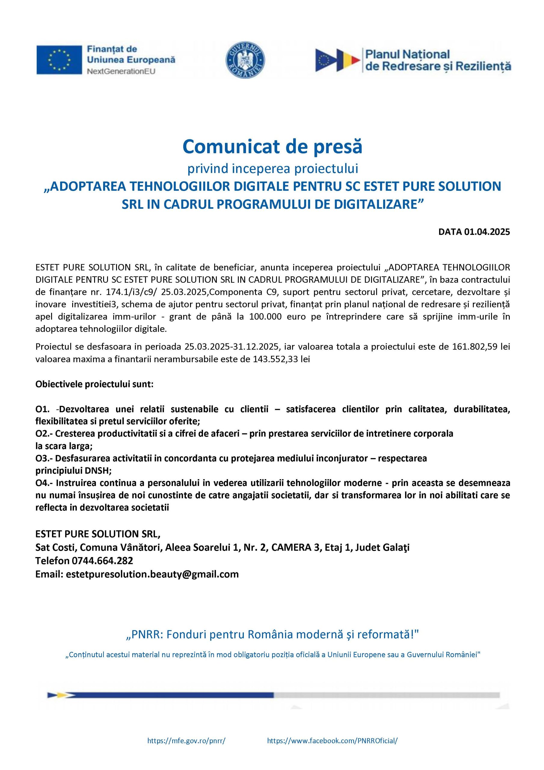 Comunicat de presă DATA 01.04.2025
