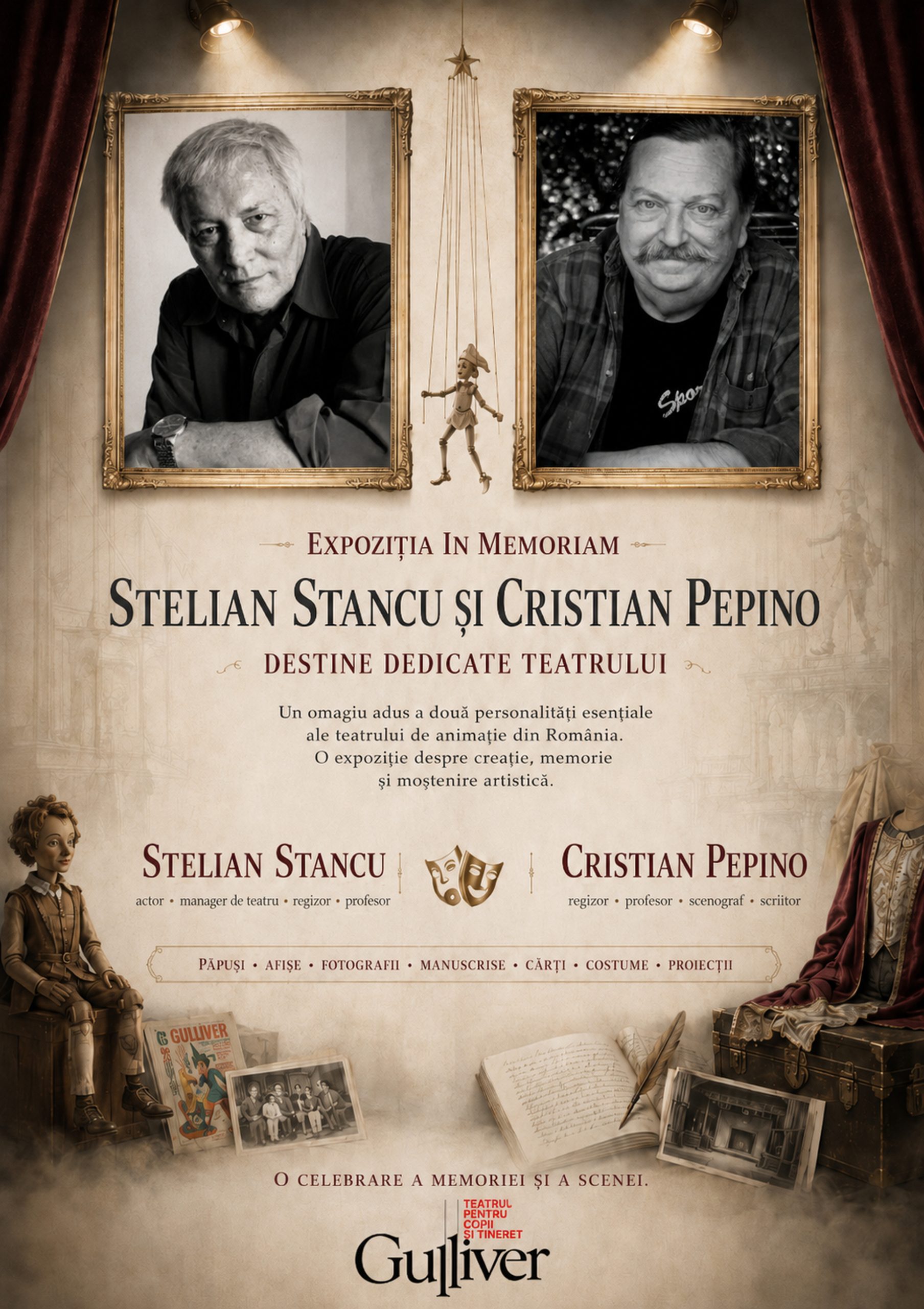 Expoziţia „Destine dedicate teatrului”, omagiu pentru Cristian Pepino şi Stelian Stancu la Festivalul „Gulliver” 2026