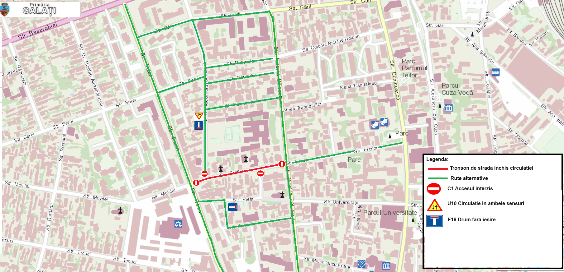 Galaţi: De luni, trafic închis pe str. Eroilor, timp de 2 luni