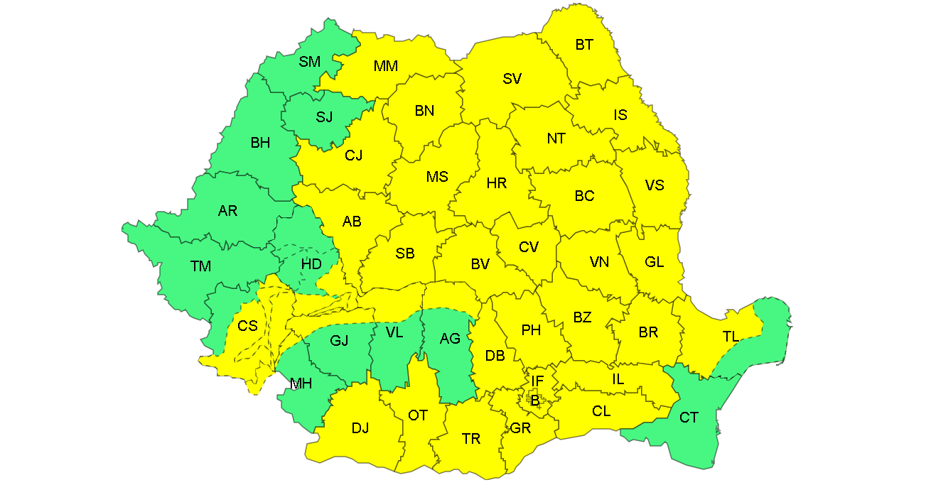 COD GALBEN în judeţul Galaţi: ANM anunţă ploi torenţiale şi vijelii în acest weekend